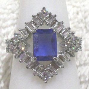 *BP #4009 Everyday Style-Sapphire/White Topaz-Rhodium Band Size 8 BRAND NEW